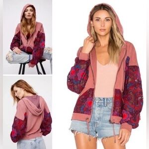 Free People Magpie Lacey Oversized Crochet Bomber Jacket Medium